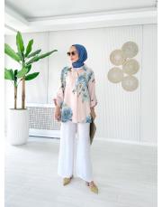 ithal markel keten sırtı düğmeli tunik pudra