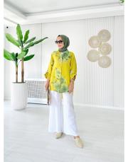 ithal markel keten sırtı düğmeli tunik sarı