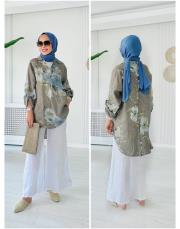 ithal markel keten sırtı düğmeli tunik vizon