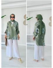 ithal markel keten sırtı düğmeli tunik haki