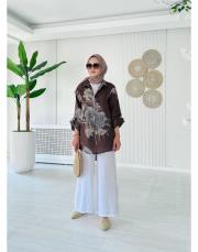 ithal markel keten sırtı düğmeli tunik kahve