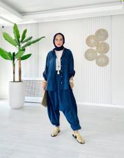 %100 pamuk yıkamalı şalvar lacivert