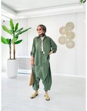 %100 pamuk yıkamalı şalvar haki