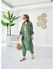 %100 pamuk yıkamalı şalvar haki 2