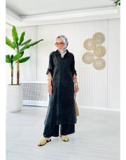 %100 pamuk kanguru cep elbise tunik siyah 2