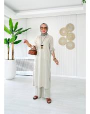 %100 pamuk kanguru cep elbise tunik taş