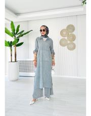 %100 pamuk kanguru cep elbise tunik gri 2