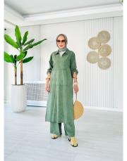 %100 pamuk kanguru cep elbise tunik haki 2