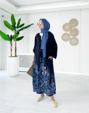 linda ithal tokalı keten elbise lacivert 2