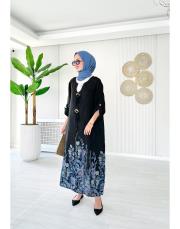 linda ithal tokalı keten elbise siyah