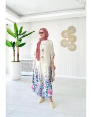 linda ithal tokalı keten elbise taş 2