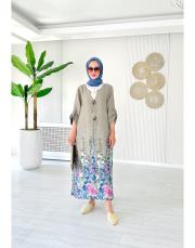 linda ithal tokalı keten elbise vizon