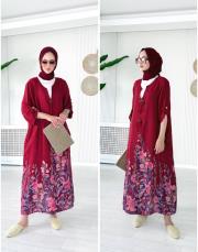 linda ithal tokalı keten elbise bordo