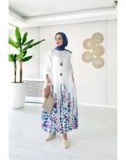 linda ithal tokalı keten elbise ekru