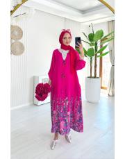 linda ithal tokalı keten elbise fuşya 2