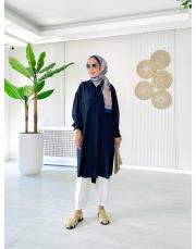 maski kırınkıl oversize gömlek lacivert 3