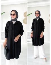 maski kırınkıl oversize gömlek siyah