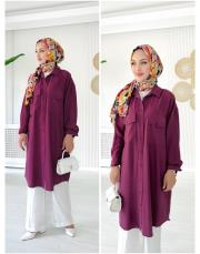 maski kırınkıl oversize gömlek bordo