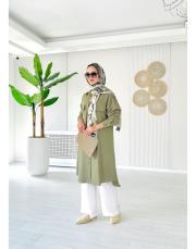 maski kırınkıl oversize gömlek haki