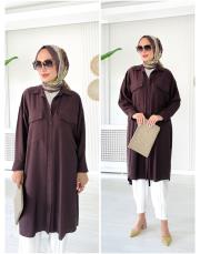 maski kırınkıl oversize gömlek kahve