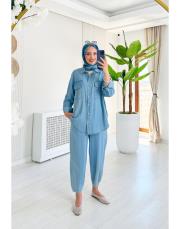 tencel ince kot gömlek mavi