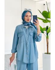 tencel ince kot gömlek mavi 2