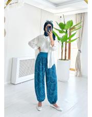 çarkıfelek ithal viskon şalvar  pantolon turkuaz 2