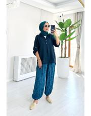 nilia ithal  şalvar pantolon turkuaz