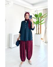 nilia ithal  şalvar pantolon bordo 2