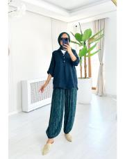 nilia ithal  şalvar pantolon zümrüt