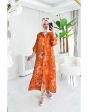 alinor ithal payetli keten gömlek turuncu 2