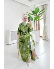 alinor ithal payetli keten gömlek yeşil 2