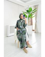 alinor ithal payetli keten gömlek haki