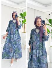 alinor ithal payetli keten gömlek indigo