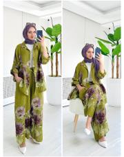 samira ithal keten takım yağyeşili