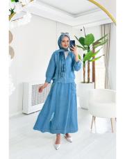 farah ithal etekli keten takım mavi