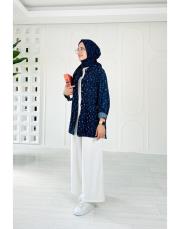 lovely taşlı kot gömlek ceket lacivert