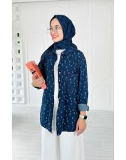 lovely taşlı kot gömlek ceket lacivert 2