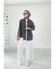 lovely taşlı kot gömlek ceket siyah