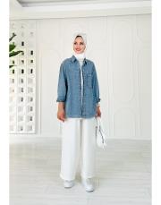 lovely taşlı kot gömlek ceket açık mavi 2