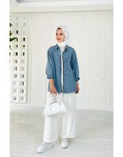 lovely taşlı kot gömlek ceket açık mavi 3