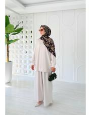 akil pantolon etekli takım bej