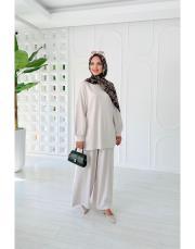 akil pantolon etekli takım bej 2