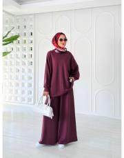 akil pantolon etekli takım mürdüm