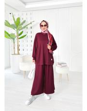 akil oysho pantolon etekli takım bordo