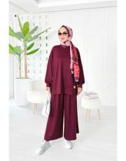 akil oysho pantolon etekli takım bordo 3