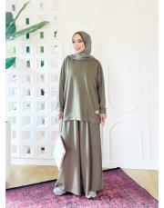 akil oysho pantolon etekli takım haki 3