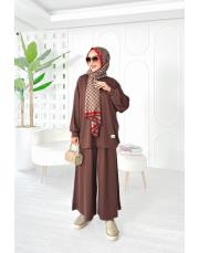 akil oysho pantolon etekli takım kahve 2