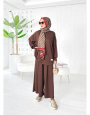 akil oysho pantolon etekli takım kahve 3