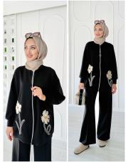 8123 florance oysho nakışlı takım siyah